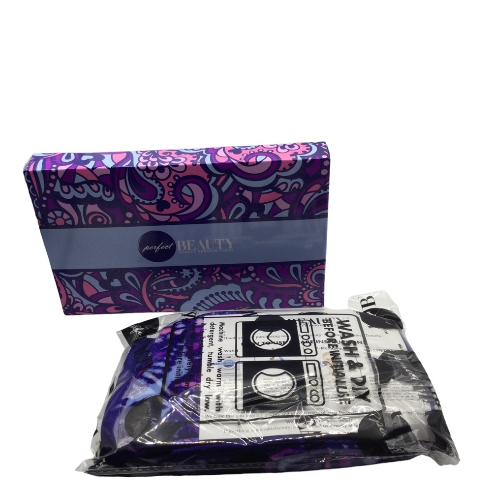 Perfect beauty 3 piece makeup remover towel set paisley blue purple and pink - Picture 3 of 11